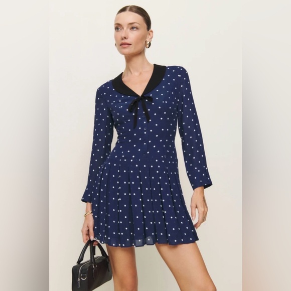 Reformation Tamia Navy Polka Dot Dress (Size 4) - Picture 3 of 3